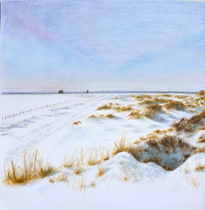 Nordseestrand in St. Peter-Ording Weitblick & Dünen von St. Peter-Ording, gezeichnet mit Farbstiften